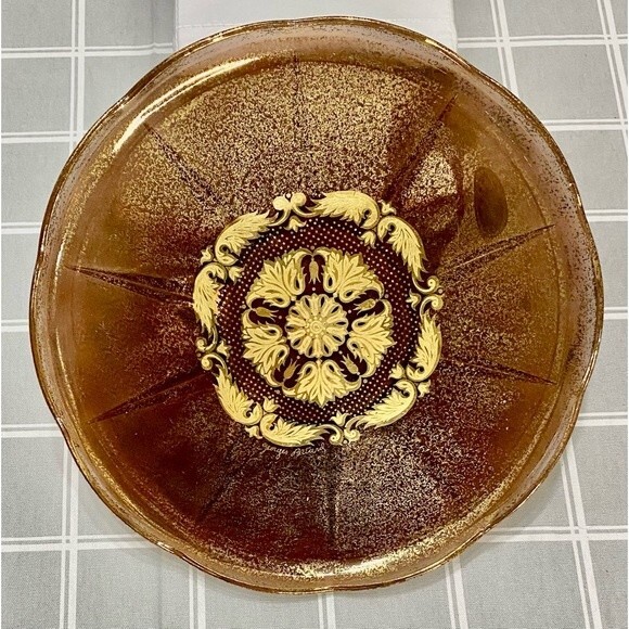 MCM Georges Briard Bronze Brown Gold Scallop Edge Footed Cake Stand Round Plate - Picture 6 of 11